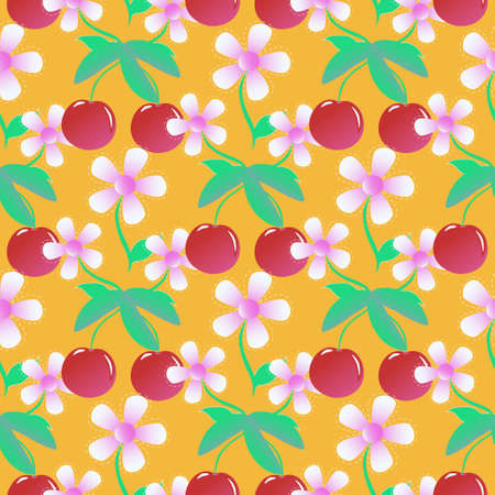 abstract  illustration with flowers and cherry