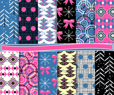 Abstract vector set of Christmas paper for scrapbookのイラスト素材