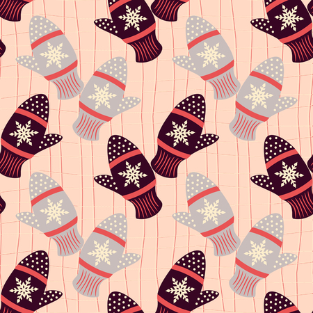 vector illustration of christmas background with set of mittensのイラスト素材
