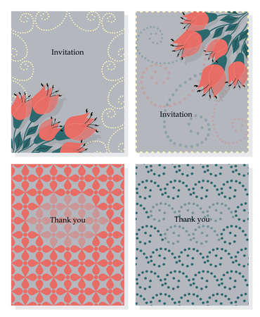 Set of vector templates for invitations, thanksのイラスト素材