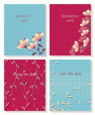 Set of vector templates for invitations, save the dateのイラスト素材