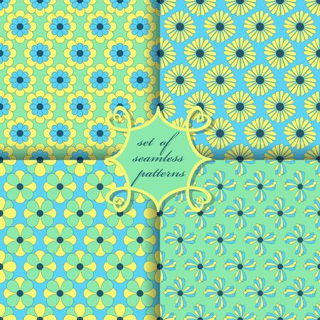 Set of seamless vector illustrations. Decorative variety flowersのイラスト素材