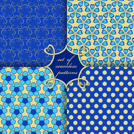Set of seamless vector illustrations. Abstract shapes and decorative flowersのイラスト素材