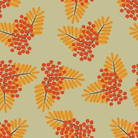 Ornamental leaves and berries of mountain ash. Seamless abstract vector illustrationのイラスト素材