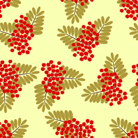 Ornamental leaves and berries of mountain ash. Seamless abstract vector illustrationのイラスト素材