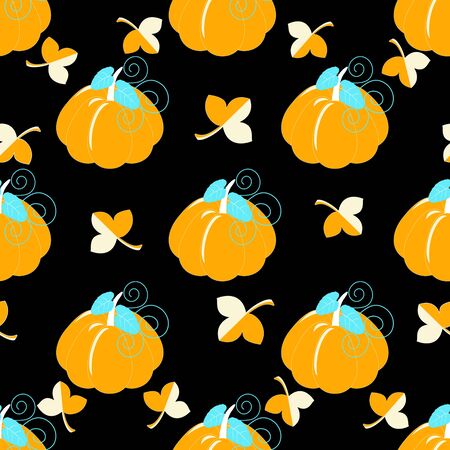 Seamless abstract vector illustration with leaves and pumpkinsのイラスト素材