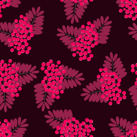 Ornamental leaves and berries of mountain ash. Seamless abstract vector illustrationのイラスト素材