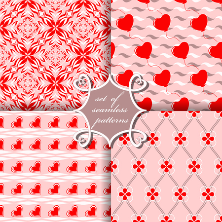 Set of seamless vector illustration of Valentine's Day.  Decorative flowers, heartのイラスト素材