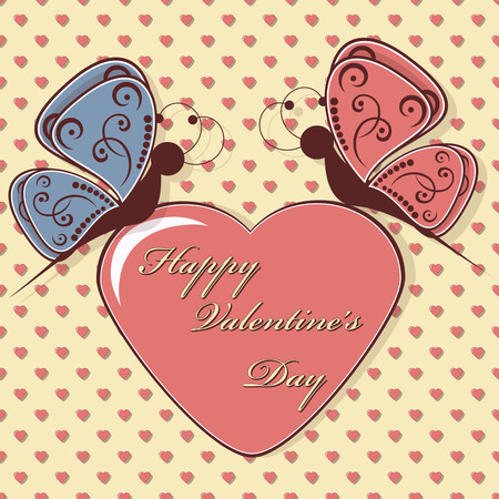 Abstract vector illustration. Greeting Card for Valentine's Day. Butterflies, heartのイラスト素材