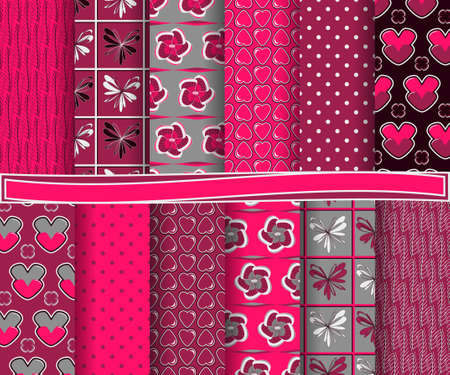 set of abstract vector paper with decorative shapes and symbols of Valentine's Day for scrapbookのイラスト素材