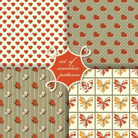 Set of seamless vector illustration of Valentine's Day.decorative flowers, butterflies, heartのイラスト素材