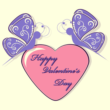 Abstract vector illustration. Greeting Card for Valentine's Day. Butterflies, heartのイラスト素材