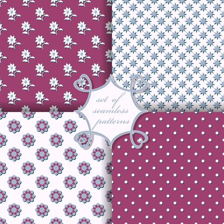 Set of seamless vector illustrations. Abstract shapes, decorative flowersのイラスト素材