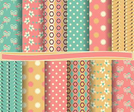 set of abstract vector paper with decorative flowers, shapes and design elements for scrapbookのイラスト素材