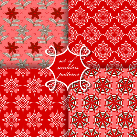 Set of seamless vector illustration of Valentine's Day. Abstract forms, heart, decorative flowersのイラスト素材