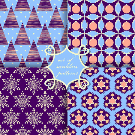 set of Christmas seamless vector illustration. Christmas symbols, patternsのイラスト素材