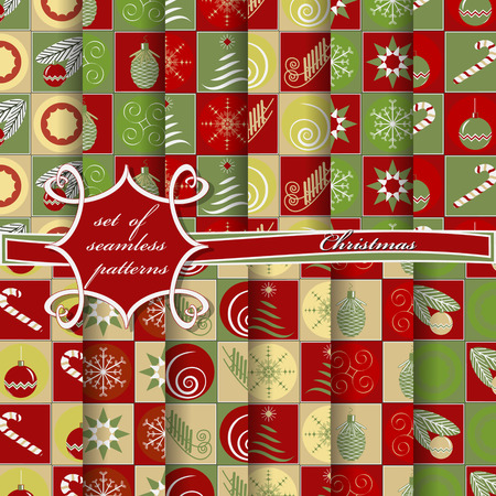 set of Christmas seamless vector illustration. Christmas symbols, patternsのイラスト素材