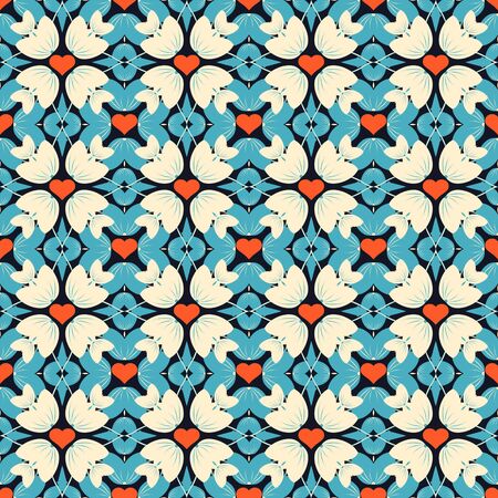 Seamless abstract vector illustration Valentine's Day. Flowers, abstract shapes, heart