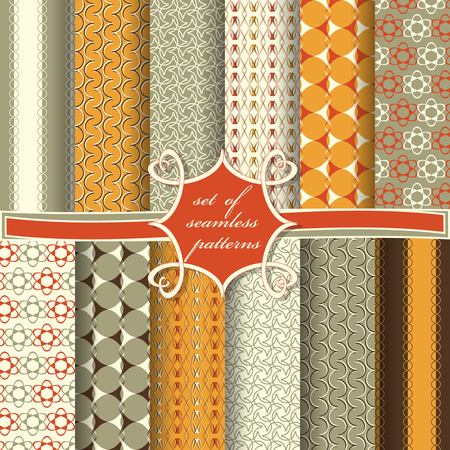 Set of seamless vector illustrations. Abstract shapes and decorative flowersのイラスト素材