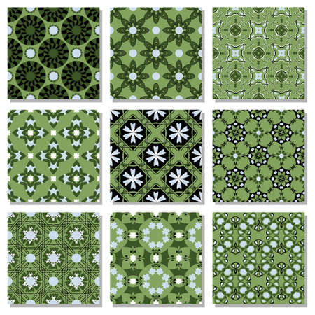 Set of seamless vector illustrations. Abstract shapes and decorative flowers.のイラスト素材