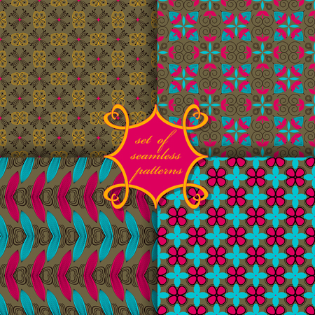 Set of seamless vector patterns. Abstract figures and design elements for scrapbookのイラスト素材