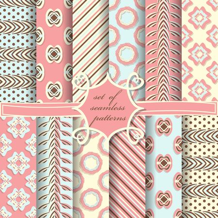 Set of seamless vector illustrations. Abstract decorative patterns, design elements for scrapbookのイラスト素材