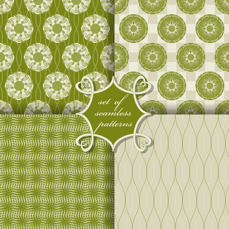 Set of seamless vector illustrations. Abstract shapes and decorative flowers.のイラスト素材