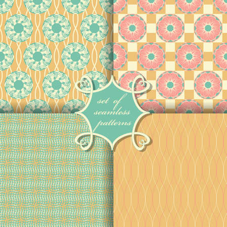 Set of seamless vector illustrations. Abstract shapes and decorative flowers. Design elements Scrapbook. Can be used for wallpapers, picture fills, web page, background, surfaceのイラスト素材