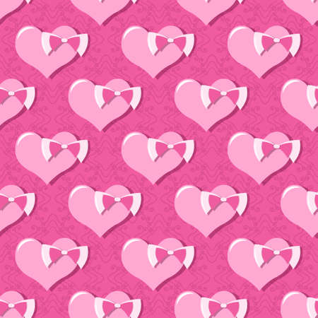 Seamless vector illustration of Valentine's day background. Pattern of decorative hearts with bow.のイラスト素材