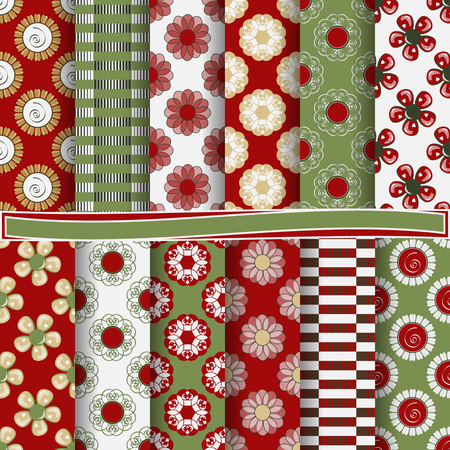 A set of abstract vector paper with decorative flowers, shapes and design elements for scrapbookのイラスト素材