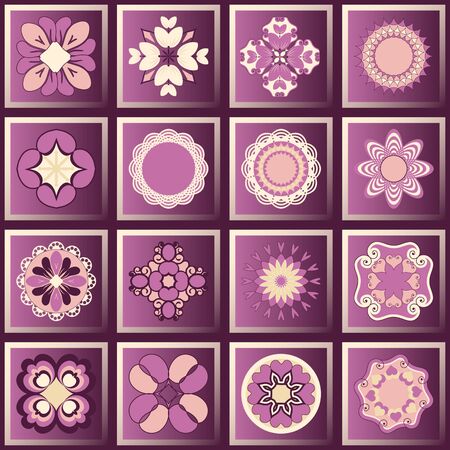 Set of vector design elements. Decorative flowers, abstract logo iconsのイラスト素材