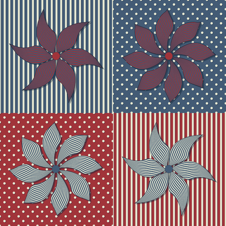 Vector set of four decorative striped flowersのイラスト素材