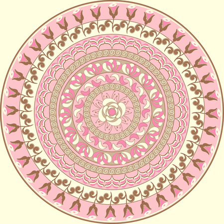 vector circular mandala pattern of abstract forms and decorative flowersのイラスト素材