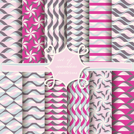 set of seamless vector illustrations with abstract geometric shapes, design elements for scrapbookのイラスト素材