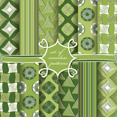 set of seamless vector illustrations with abstract geometric shapes, design elements for scrapbookのイラスト素材