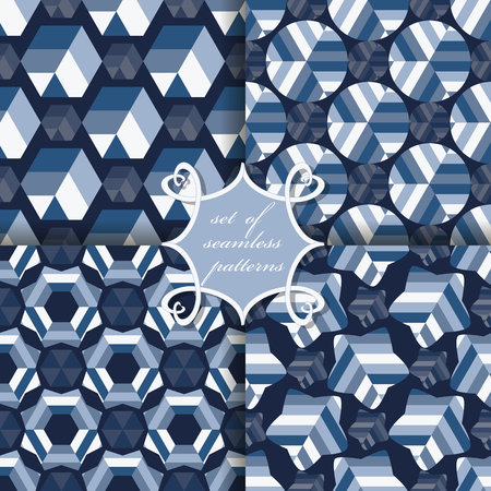 set of seamless vector illustrations with abstract striped geometric shapes, design elements for scrapbookのイラスト素材