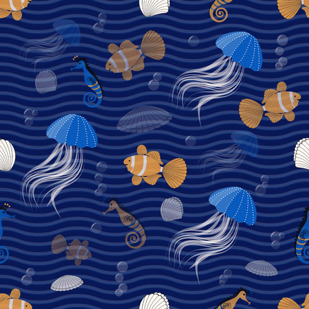seamless sea vector background with sea animalsのイラスト素材