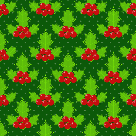 Seamless christmas vector illustration background. Christmas berries, leaves.のイラスト素材