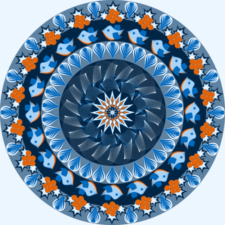 Vector circular pattern with Christmas symbols. Christmas berries, bullfinches, patternsのイラスト素材