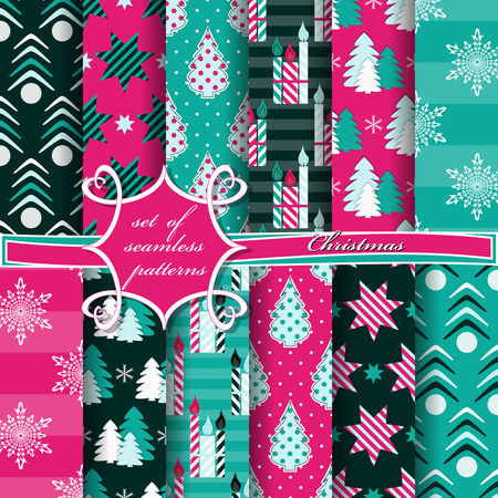 Set of seamless Christmas illustrations. Abstract vector paper with Christmas symbols and elements of Christmas designのイラスト素材
