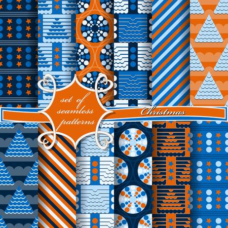 Set of seamless Christmas illustrations. Abstract vector paper with Christmas symbols and elements of Christmas designのイラスト素材