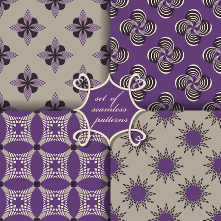 Vector set of four seamless patterns.Decorative striped flowers, shape. Can be used for wallpapers, fill images, web page, background, surfaceのイラスト素材