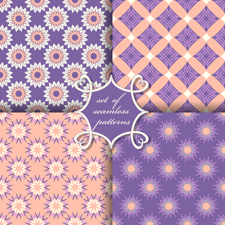 Vector set of four seamless patterns. Decorative flowers, shape. Can be used for wallpapers, fill images, web page, background, surfaceのイラスト素材