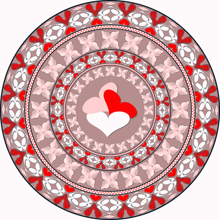Vector circular pattern for Valentine's Day. Mandala with hearts, decorative shapesのイラスト素材
