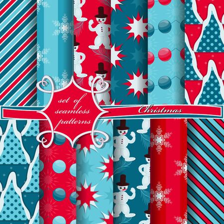 Set of seamless Christmas illustrations. Abstract vector paper with Christmas symbols and elements of Christmas designのイラスト素材
