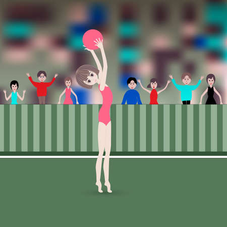 Gymnastic exercises with the ball. Vector illustrationのイラスト素材