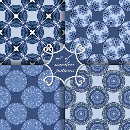 Set of seamless vector paper with abstract geometric shapes, circular patterns and design elements for decorationのイラスト素材