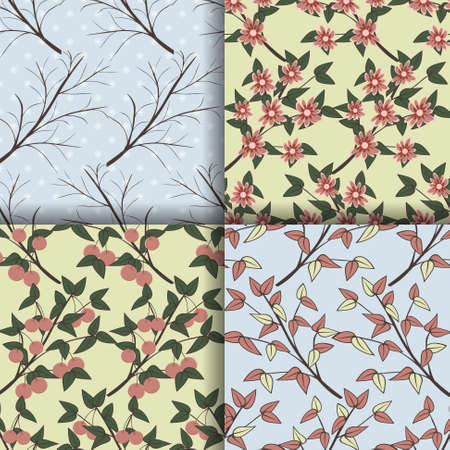 Four seasons. Winter, spring, Summer, Autumn. Set of seamless vector illustrationsのイラスト素材