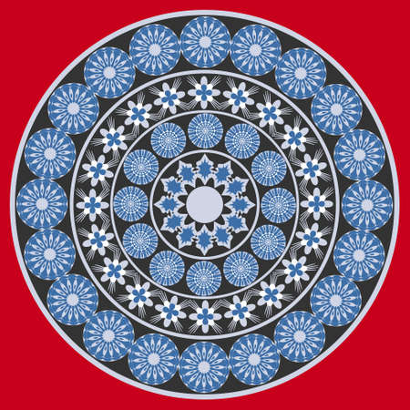 Circular pattern of abstract shapes decorative flowers. Vector illustration.のイラスト素材