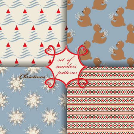 Set of seamless Christmas illustrations. Abstract vector paper with Christmas symbols and elements of Christmas designのイラスト素材